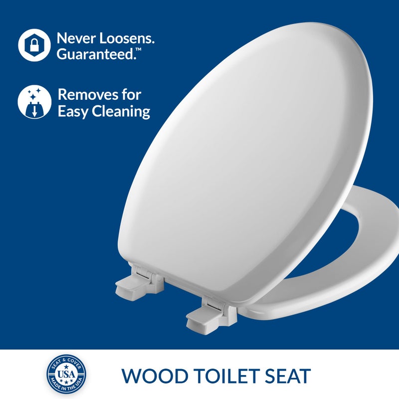 Mayfair Cameron White Toilet Seat, Non Slip Heavy Duty Wood, Easy Clean, Made in USA, Elongated - Image 2